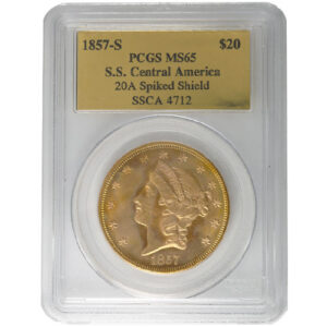 1857-S Pre-33 $20 Liberty Gold Double Eagle Coin PCGS MS65