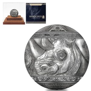 2022 1 Kilo Antique Djibouti Silver Big Five Rhino Ball Shaped Coin (Box + CoA)