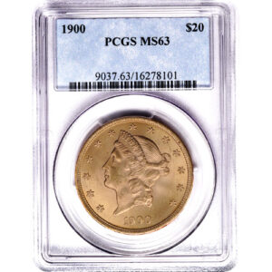 Pre-33 $20 Liberty Gold Double Eagle Coin MS63 (PCGS or NGC)